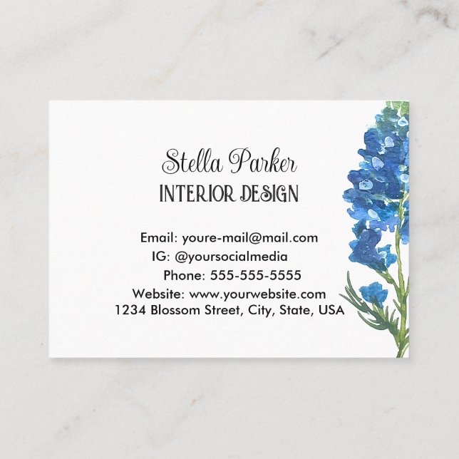 Bluebonnets Elegante tarjeta de visita Floral Texa (Reverso)