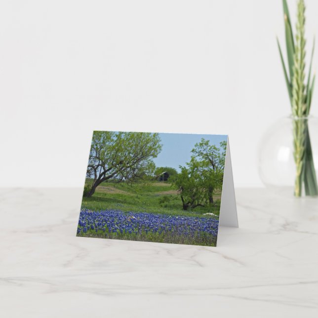 Bluebonnets y una tarjeta de nota vieja del (Anverso)