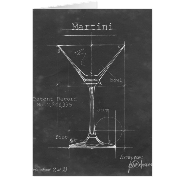 Blueprint de cristal de Martini blanco y negro (Frente)