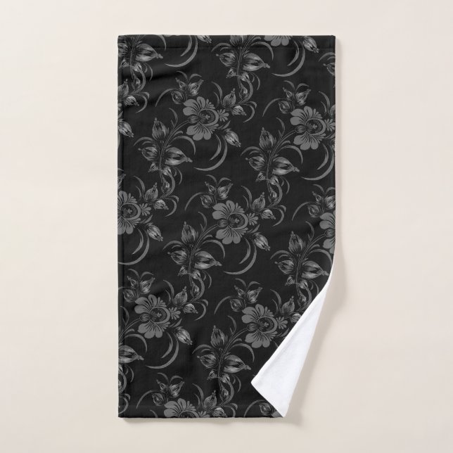 Blumenmuster auf schwarzem Hintergrund (Toalla de mano)