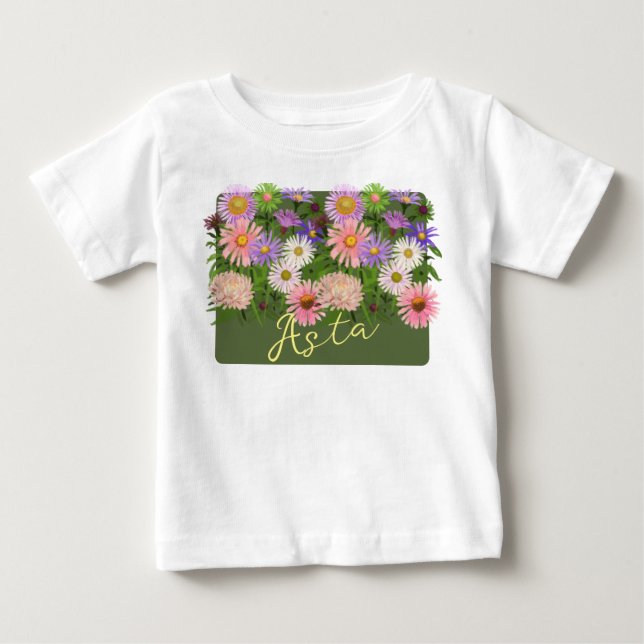 Blusa de bebé floral Rosa Asters y su nombre (Anverso)