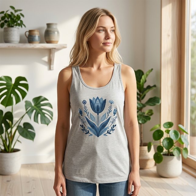 Blusa sin mangas azul con estampado floral bohemio (Subido por el creador)