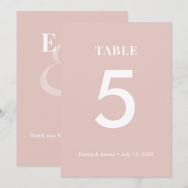 Blush Ampersand Boda | Número de Mesa Moderno (Anverso / Reverso)