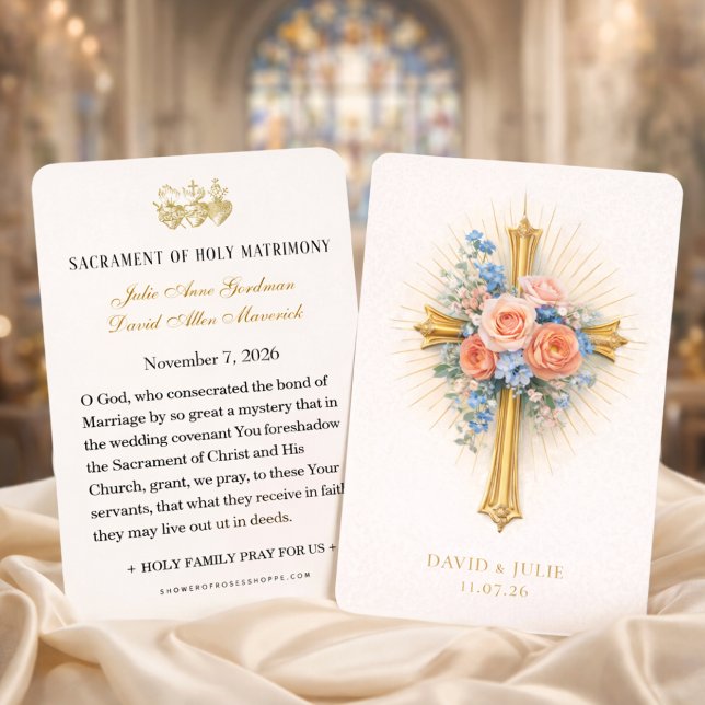 Blush Blue Floral Gold Cross Wedding Prayer  (Subido por el creador)