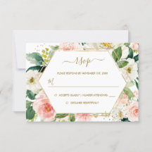 Blush Dorado Floral Acuarela RSVP de Boda Moderna