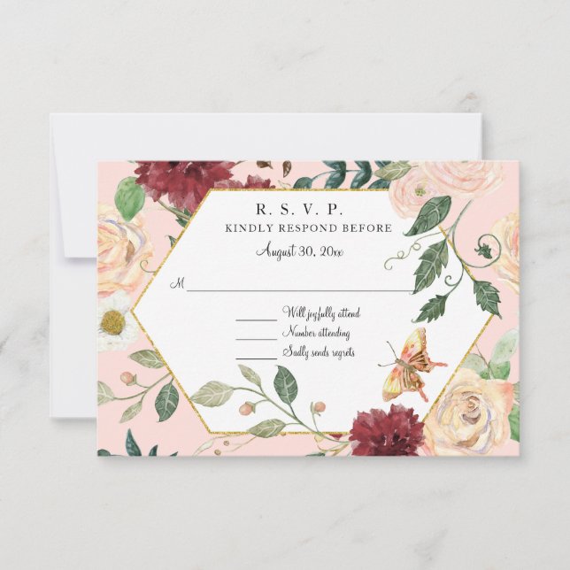 Blush Floral Moderno Rústico Elegante RSVP (Anverso)