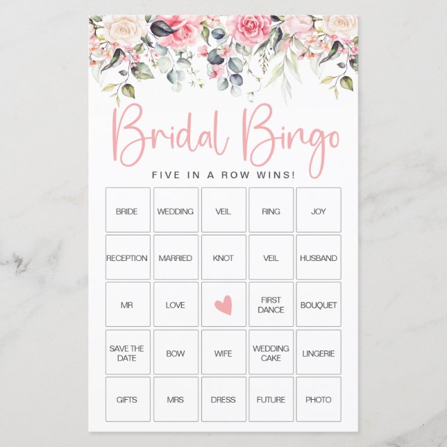 Blush Floral | Tarjeta de juego de Bingo para Desp (Anverso)