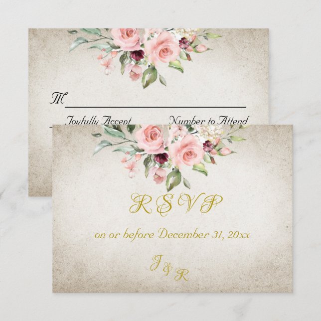 Blush Floral & Wreath RSVP - Cream (Anverso / Reverso)