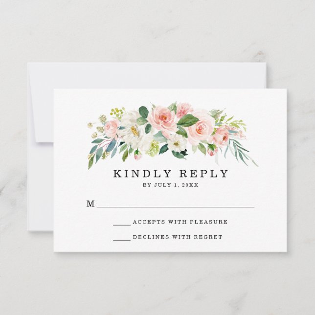 Blush Florals | Tarjeta de respuesta para boda (Anverso)