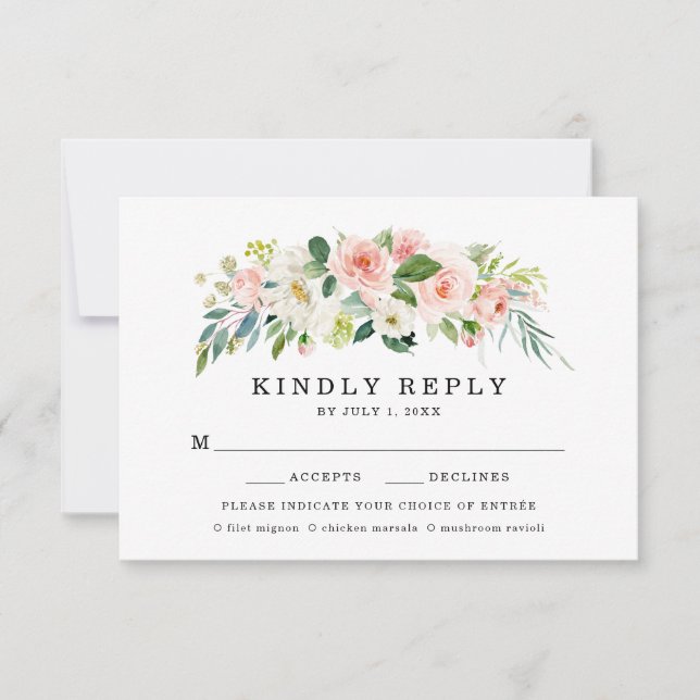 Blush Florals | Tarjeta de RSVP de Boda con Elecci (Anverso)
