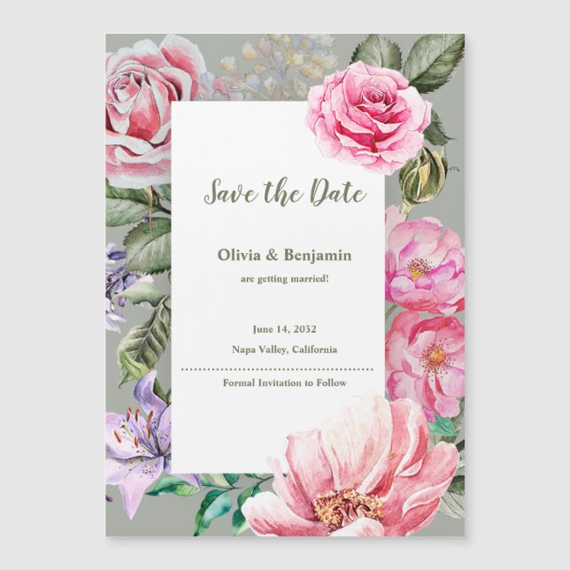 Blush Garden Floral Wedding Magnetic Save the Date (Anverso)