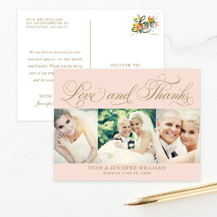 Blush Gold Amor y Gracias Tarjeta de Foto de Boda