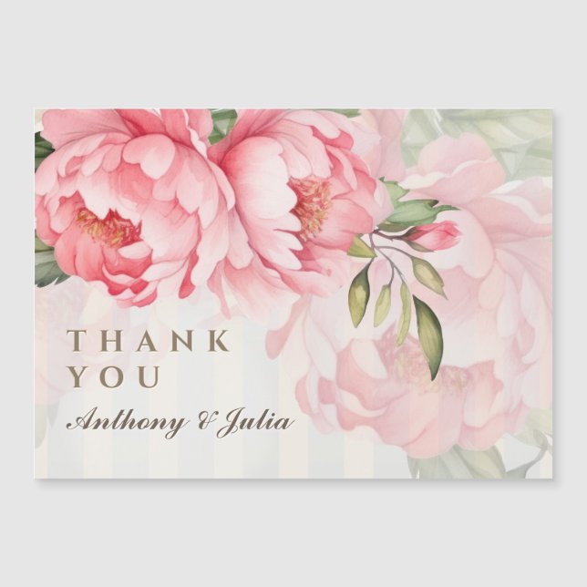 Blush Peony Striped Wedding Thank YouMagnetic Card (Anverso)