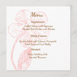 Blush Pink Floral Line Art Wedding Menu Card