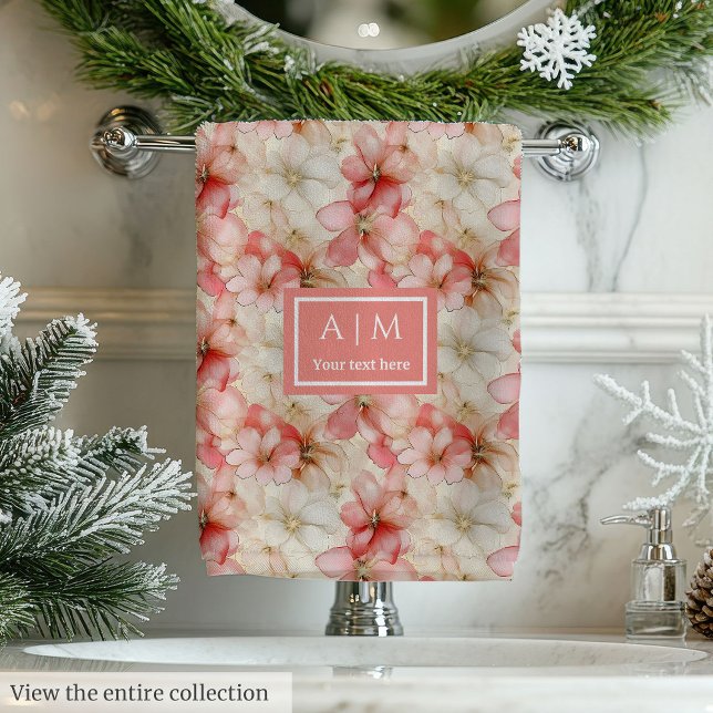 Blush Pink Floral Towel Elegant Monogram Wedding (Blush Pink Floral Towel Elegant Monogram Wedding Gift)