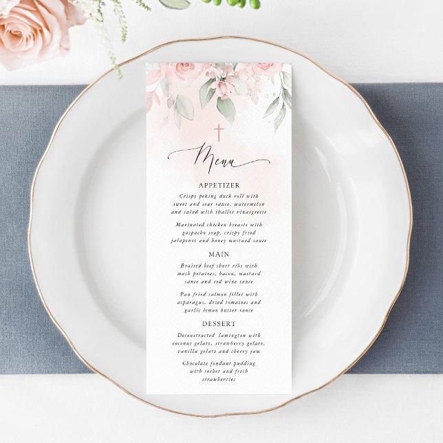 Blush Pink Flowers, Greenery, Boho, Baptism Menu (Subido por el creador)