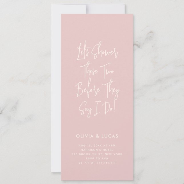 Blush Pink Modern Script Couples Shower Invitation (Anverso)