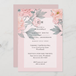 Blush Pink Peach PEONIES Wedding Invite Reception