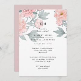 Blush Pink Peach PEONIES Wedding Invite Reception