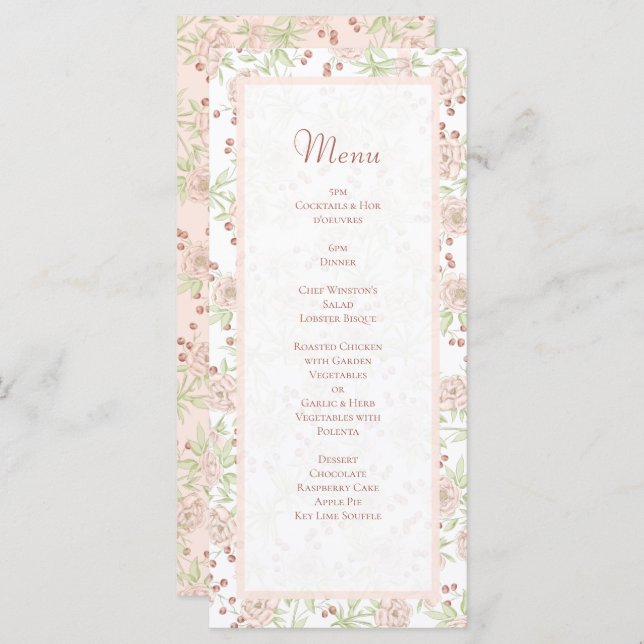Blush Pink Roses Wedding Vintage Menus (Anverso / Reverso)