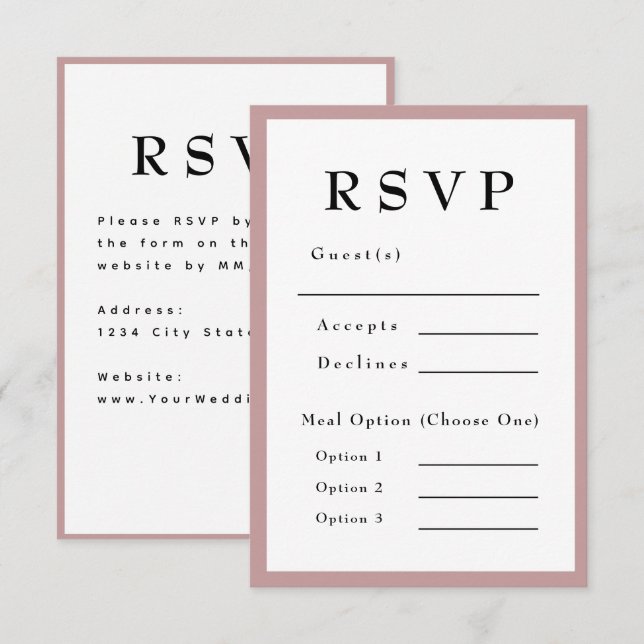 Blush Pink Timeless Wedding RSVP (Anverso / Reverso)