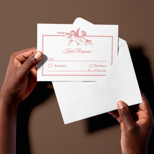 Blush Pink Toile de Jouy Cherub Wedding RSVP Card (Subido por el creador)
