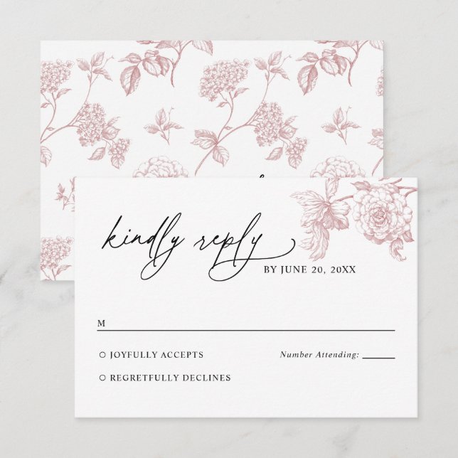 Blush Pink Victorian Floral Wedding RSVP Card (Anverso / Reverso)