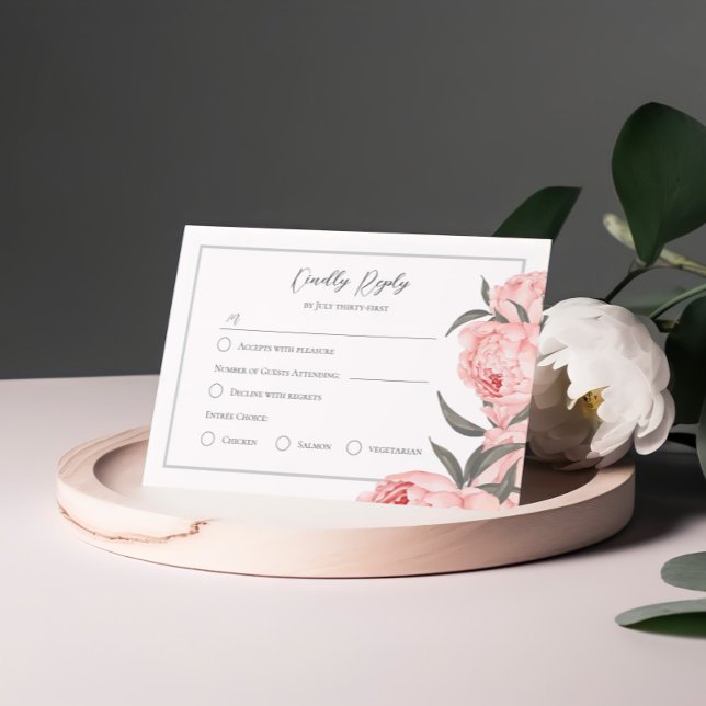 Blush Pink Watercolor Peony Wedding RSVP Card (Subido por el creador)
