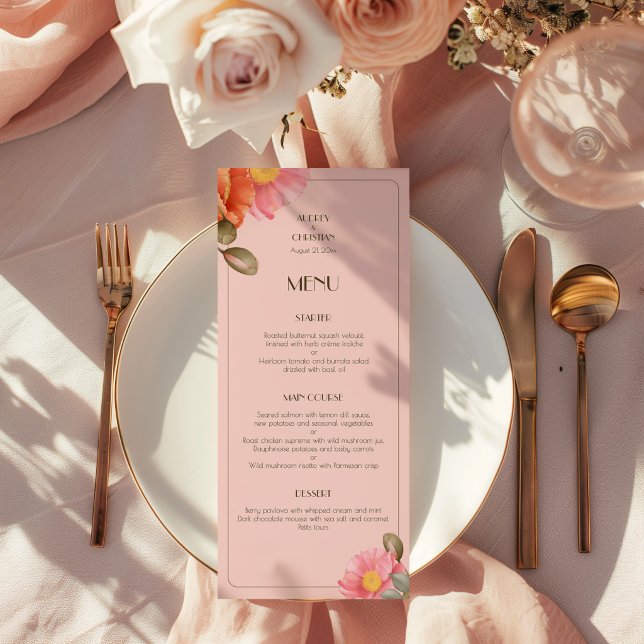 Blush Pink Watercolor Poppy Wedding Menu (Subido por el creador)