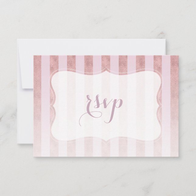 Blush Rosa Dorado Rayas Boda RSVP (Anverso)