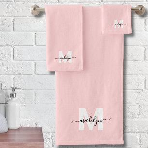 Blush Rosa Elegante Mínimo Nombre Guión Monograma