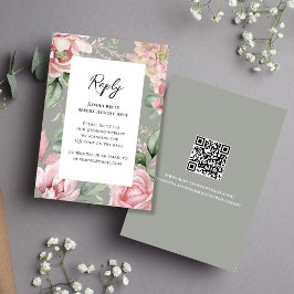 Blush Rosa Floral Elegante Caligrafía Boda RSVP
