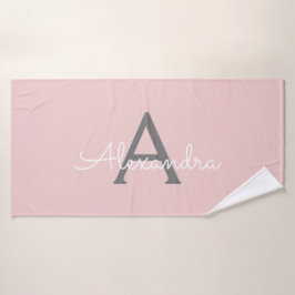 Blush Rosa Gris Moderno Guion Monograma Nombre