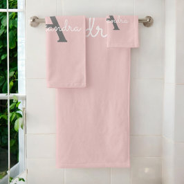 Blush Rosa Gris Moderno Script Monograma Nombre Fe