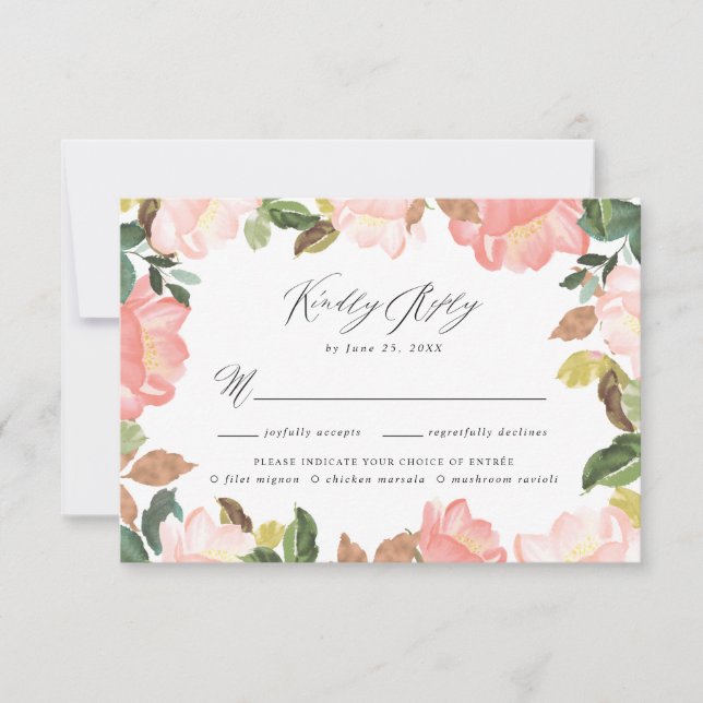 Blush Spring Floral | Tarjeta de RSVP con elección (Anverso)