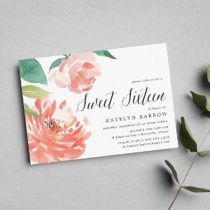 Blushing Peony Dulce Dieciséis Invitaciones