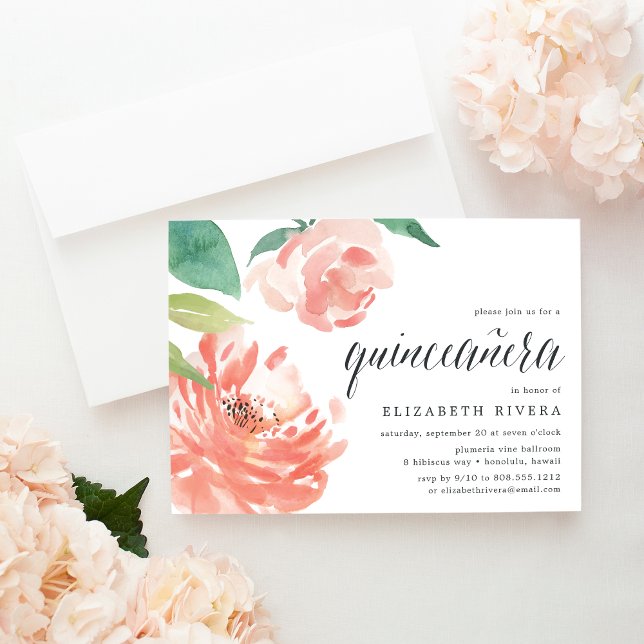 Blushing Peony | Invitación a Quinceanera (Subido por el creador)