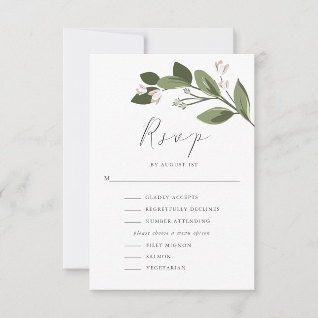 Blushing Sprigs RSVP con Menú y Atrás Rosado (Anverso)