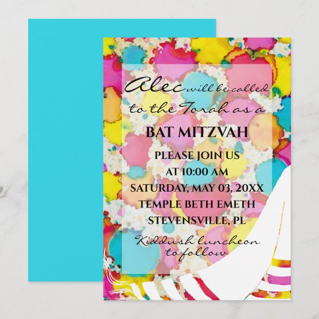 BM Bat Bar Mitzvah Confetti Tallit Invitación (Anverso / Reverso)