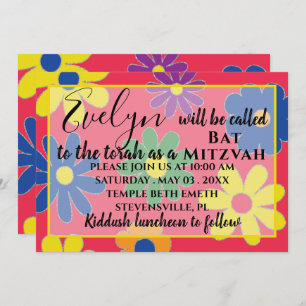 BM Bat N Bar Mitzvah Groovy Invitación a las flore