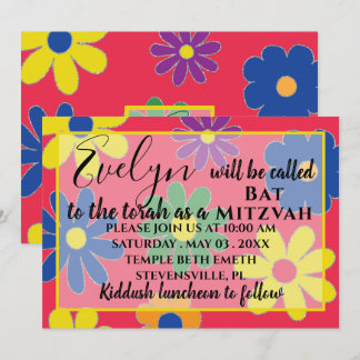 BM Bat N Bar Mitzvah Groovy Invitación a las flore
