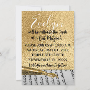 BM Bat o Bar Mitzvah Elegant Torah Yad Invitación