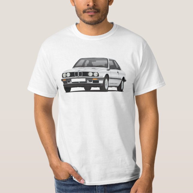 BMW E30 (3-series), ilustracion de plata, camiseta (Anverso)
