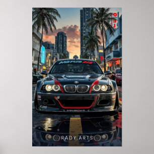 BMW M3 Front View City Streets Poster de arte