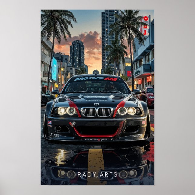 BMW M3 Front View City Streets Poster de arte