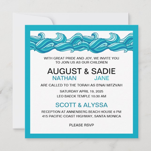 B'nai Mitzvah playa oceánica moderna invitación az (Anverso)