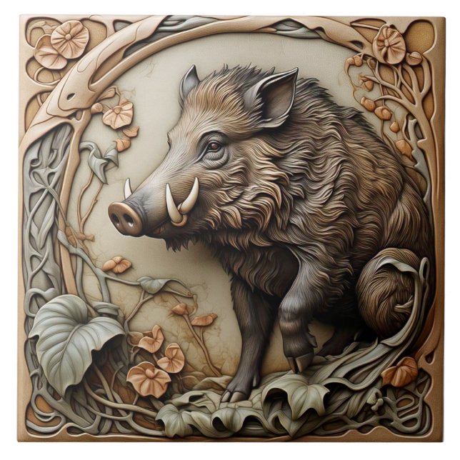 Boar salvaje - Azulejos cerámicos Art Nouveau (Frente)