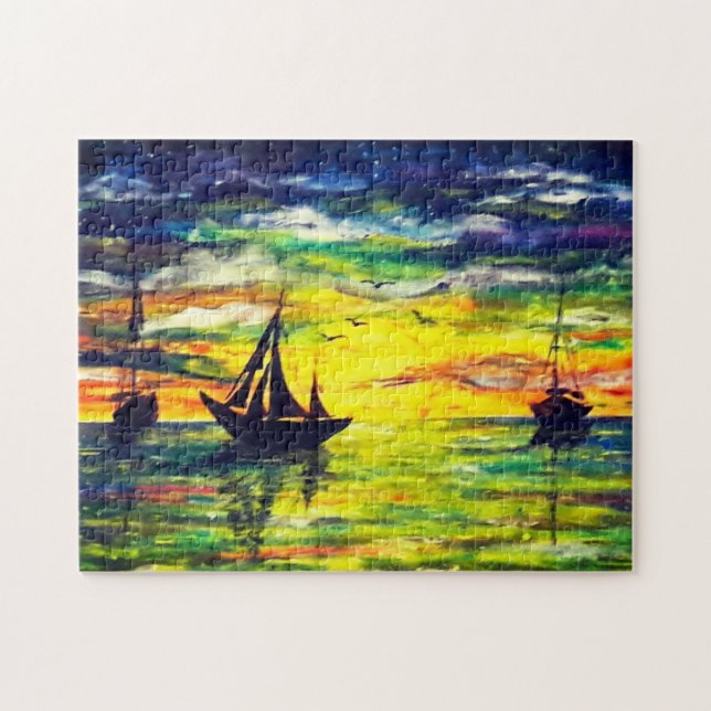 Boats At Sunset Jigsaw Puzzle - Pintura (Horizontal)