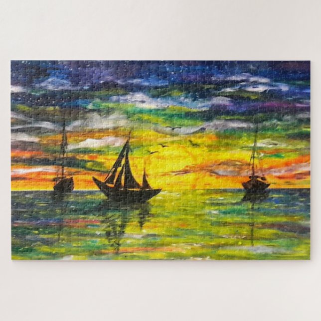 Boats At Sunset Puzzle - Pintura (Horizontal)