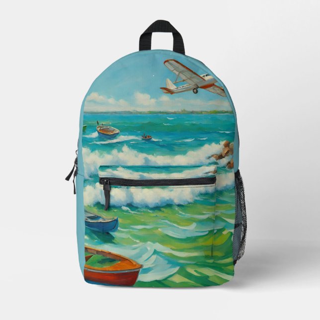 Boats Beach Sea Plane Todo sobre la mochila impres (Anverso)
